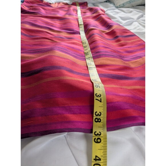 Jillian Jones Vtg Dress Women 16 Orange PurplePink 100% Silk Stripe Sheath Sleek - Picture 14 of 14
